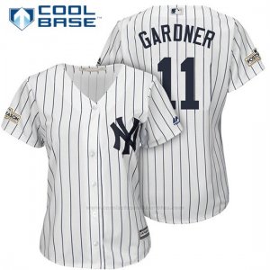 Camiseta Beisbol Mujer New York Yankees 2017 Postemporada Brett Gardner Blanco Cool Base