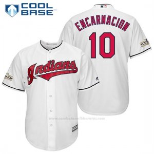 Camiseta Beisbol Hombre Cleveland Indians 2017 Postemporada 10 Edwin Encarnacion Blanco Cool Base