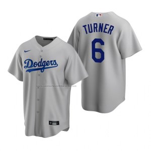 Camiseta Beisbol Hombre Los Angeles Dodgers Trea Turner Replica Alterno Gris