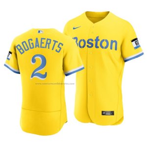 Camiseta Beisbol Hombre Boston Red Sox Xander Bogaerts 2021 City Connect Autentico Oro