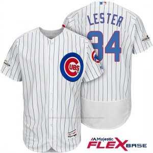 Camiseta Beisbol Hombre Chicago Cubs 2017 Postemporada 34 Jon Lester Blanco Flex Base