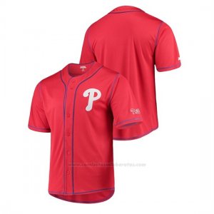 Camiseta Beisbol Hombre Philadelphia Phillies Button-Down Stitches Team Color Rojo