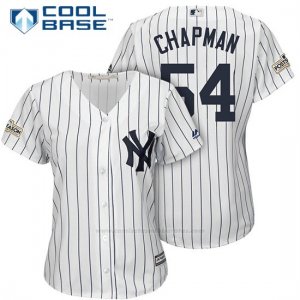 Camiseta Beisbol Mujer New York Yankees 2017 Postemporada Aroldis Chapman Blanco Cool Base