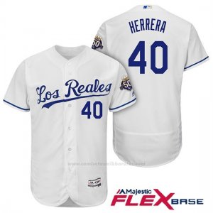 Camiseta Beisbol Hombre Kansas City Royals Kelvin Herrera Blanco 50th Season Spanish Flex Base