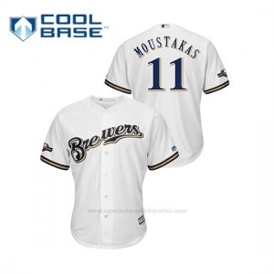 Camiseta Beisbol Hombre Milwaukee Brewers Mike Moustakas 2019 Postseason Cool Base Blanco
