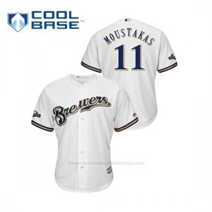 Camiseta Beisbol Hombre Milwaukee Brewers Mike Moustakas 2019 Postseason Cool Base Blanco