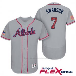 Camiseta Beisbol Hombre Atlanta Braves 2017 Estrellas y Rayas 3 Dansby Swanson Gris Flex Base