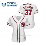 Camiseta Beisbol Mujer Washington Nationals Stephen Strasburg 2019 Postseason Cool Base Blanco