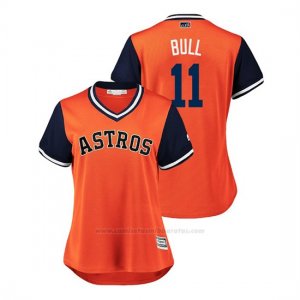 Camiseta Beisbol Mujer Houston Astros Evan Gattis 2018 Llws Players Weekend Bull Orange