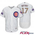 Camiseta Beisbol Hombre Chicago Cubs 17 Kris Bryant Blanco Oro Program Flex Base