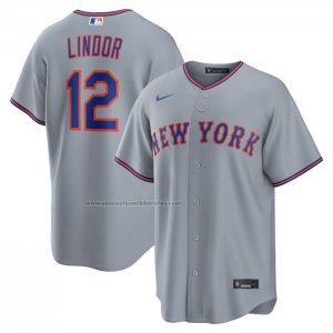 Camiseta Beisbol Hombre New York Mets Francisco Lindor Segunda Replica Gris