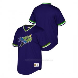 Camiseta Beisbol Hombre Tampa Bay Rays Cooperstown Collection Mesh Wordmark V-Neck Violeta