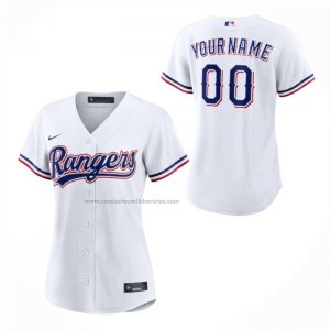 Camiseta Beisbol Mujer Texas Rangers Primera Replica Personalizada Blanco