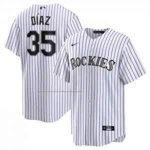 Camiseta Beisbol Hombre Colorado Rockies Elias Diaz Primera Replica Blanco