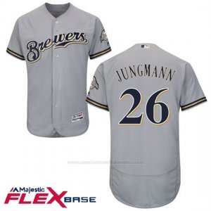 Camiseta Beisbol Hombre Milwaukee Brewers Taylor Jungmann Gris Autentico Coleccion Flex Base