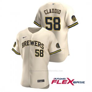 Camiseta Beisbol Hombre Milwaukee Brewers Alex Claudio Autentico 2020 Alternato Crema