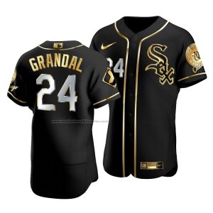 Camiseta Beisbol Hombre Chicago White Sox Yasmani Grandal Golden Edition Autentico Negro