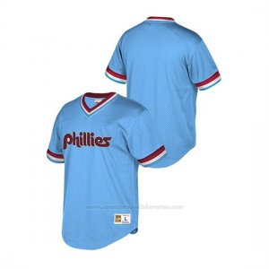 Camiseta Beisbol Hombre Philadelphia Phillies Cooperstown Collection Mesh Wordmark V-Neck Azul Luminoso