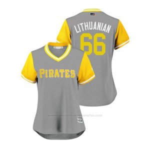 Camiseta Beisbol Mujer Pittsburgh Pirates Dovydas Neverauskas 2018 Llws Players Weekend Lithuanian Gris