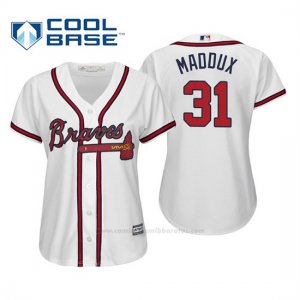Camiseta Beisbol Mujer Atlanta Braves Greg Maddux Cool Base Majestic Home 2019 Blanco