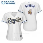 Camiseta Beisbol Mujer Kansas City Royals 4 Alex Gordon Blanco 2017 Cool Base