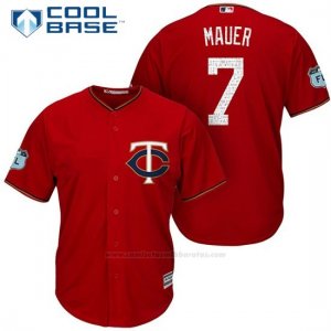 Camiseta Beisbol Hombre Minnesota Twins Joe Mauer Scarlet 2017 Entrenamiento de Primavera Cool Base Jugador