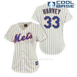Camiseta Beisbol Hombre New York Mets Matt Harvey 33 Crema Cool Base