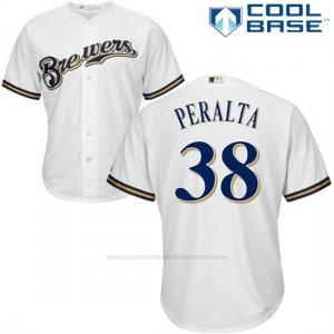 Camiseta Beisbol Hombre Milwaukee Brewers Wily Peralta Blanco Autentico Coleccion Cool Base Custom