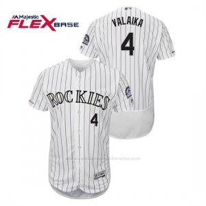 Camiseta Beisbol Hombre Colorado Rockies Pat Valaika 150th Aniversario Patch Flex Base Blanco