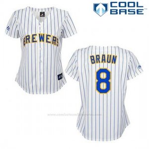 Camiseta Beisbol Hombre Milwaukee Brewers Ryan Braun 8 Blanco Cool Base