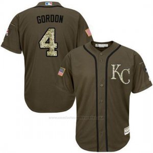 Camiseta Beisbol Hombre Kansas City Royals 4 Alex Gordon Verde Salute To Service