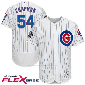 Camiseta Beisbol Hombre Chicago Cubs 54 Aroldis Chapman Blanco 2016 World Series Champions Flex Base