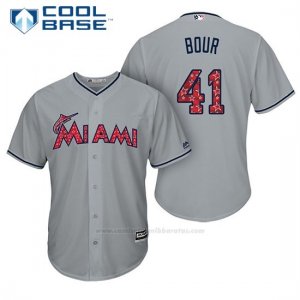 Camiseta Beisbol Hombre Miami Marlins 2017 Estrellas y Rayas Justin Bour Gris Cool Base
