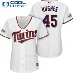 Camiseta Beisbol Mujer Minnesota Twins 2017 Postemporada Phil Hughes Blanco Cool Base