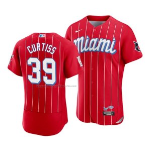 Camiseta Beisbol Hombre Miami Marlins John Curtiss 2021 City Connect Autentico Rojo