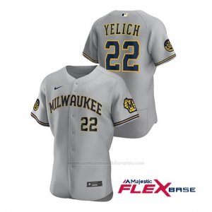 Camiseta Beisbol Hombre Milwaukee Brewers Christian Yelich Autentico 2020 Road Gris