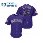 Camiseta Beisbol Hombre Colorado Rockies Ryan Mcmahon Cool Base Entrenamiento de Primavera 2019 Violeta