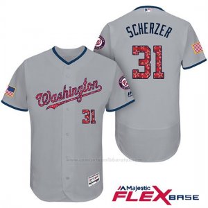 Camiseta Beisbol Hombre Washington Nationals 2017 Estrellas y Rayas Max Scherzer Gris Flex Base