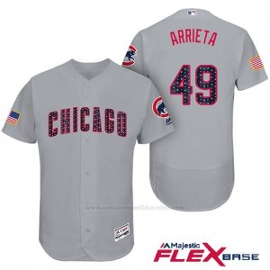 Camiseta Beisbol Hombre Chicago Cubs 2017 Estrellas y Rayas Cubs 49 Jake Arrieta Gris Flex Base