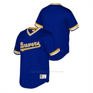 Camiseta Beisbol Nino Milwaukee Brewers Cooperstown Collection Mesh Wordmark V-Neck Azul