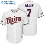 Camiseta Beisbol Hombre Minnesota Twins 2017 Postemporada Joe Mauer Blanco Cool Base