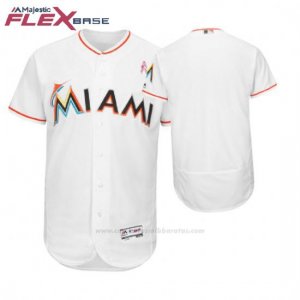 Camiseta Beisbol Hombre Miami Marlins Blanco 2018 Dia de la Madre Flex Base