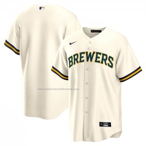 Camiseta Beisbol Hombre Milwaukee Brewers Primera Blank Replica Crema