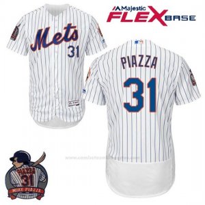 Camiseta Beisbol Hombre New York Mets Mike Piazza Blanco Flex Base With Piazza