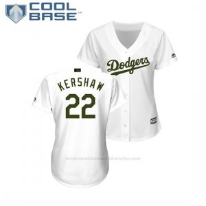 Camiseta Beisbol Mujer Los Angeles Dodgers Clayton Kershaw 2018 Dia de los Caidos Cool Base Blanco