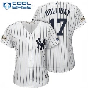 Camiseta Beisbol Mujer New York Yankees 2017 Postemporada Matt Holliday Blanco Cool Base