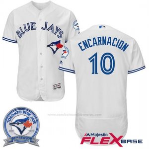 Camiseta Beisbol Hombre Toronto Blue Jays Edwin Encarnacion 10 Blanco Flex Base 40 Aniversario