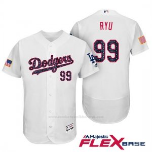 Camiseta Beisbol Hombre Los Angeles Dodgers 2017 Estrellas y Rayas Hyun Jin Ryu Blanco Flex Base
