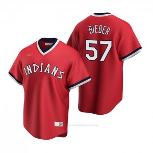 Camiseta Beisbol Hombre Cleveland Indians Shane Bieber Cooperstown Collection Road Rojo