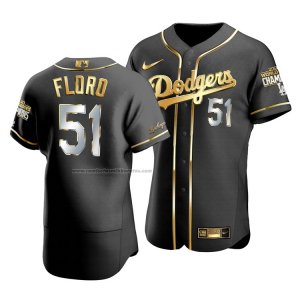 Camiseta Beisbol Hombre Los Angeles Dodgers Dylan Floro Black 2020 World Series Champions Golden Limited Authentic